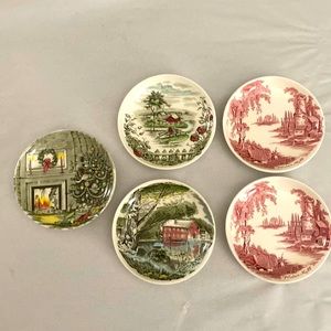5 Johnson bros hand painted saucers. 4.25 inches in diameter.